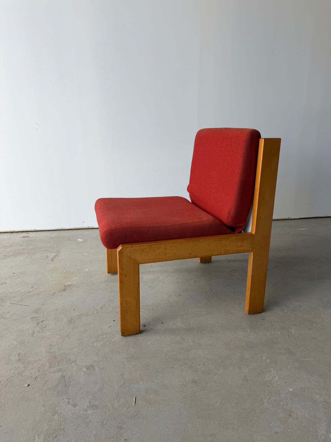 Brutalist design armchair by André Sornay in beech, vintage model.
