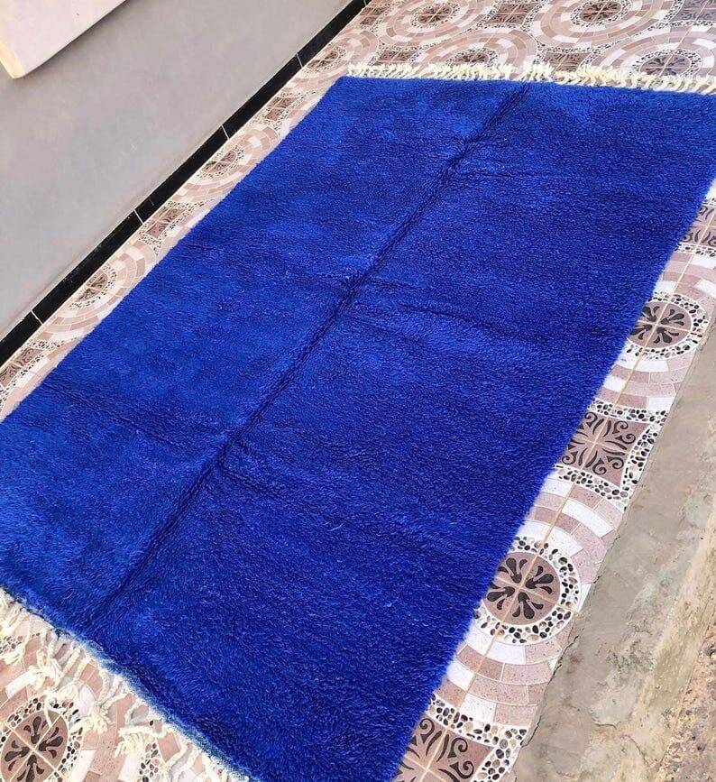 Majorelle blue pure wool rug, size 150 x 250 cm