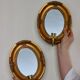 Pair of Mid Century Swedish Gilded Wooden Sconces with Mirror