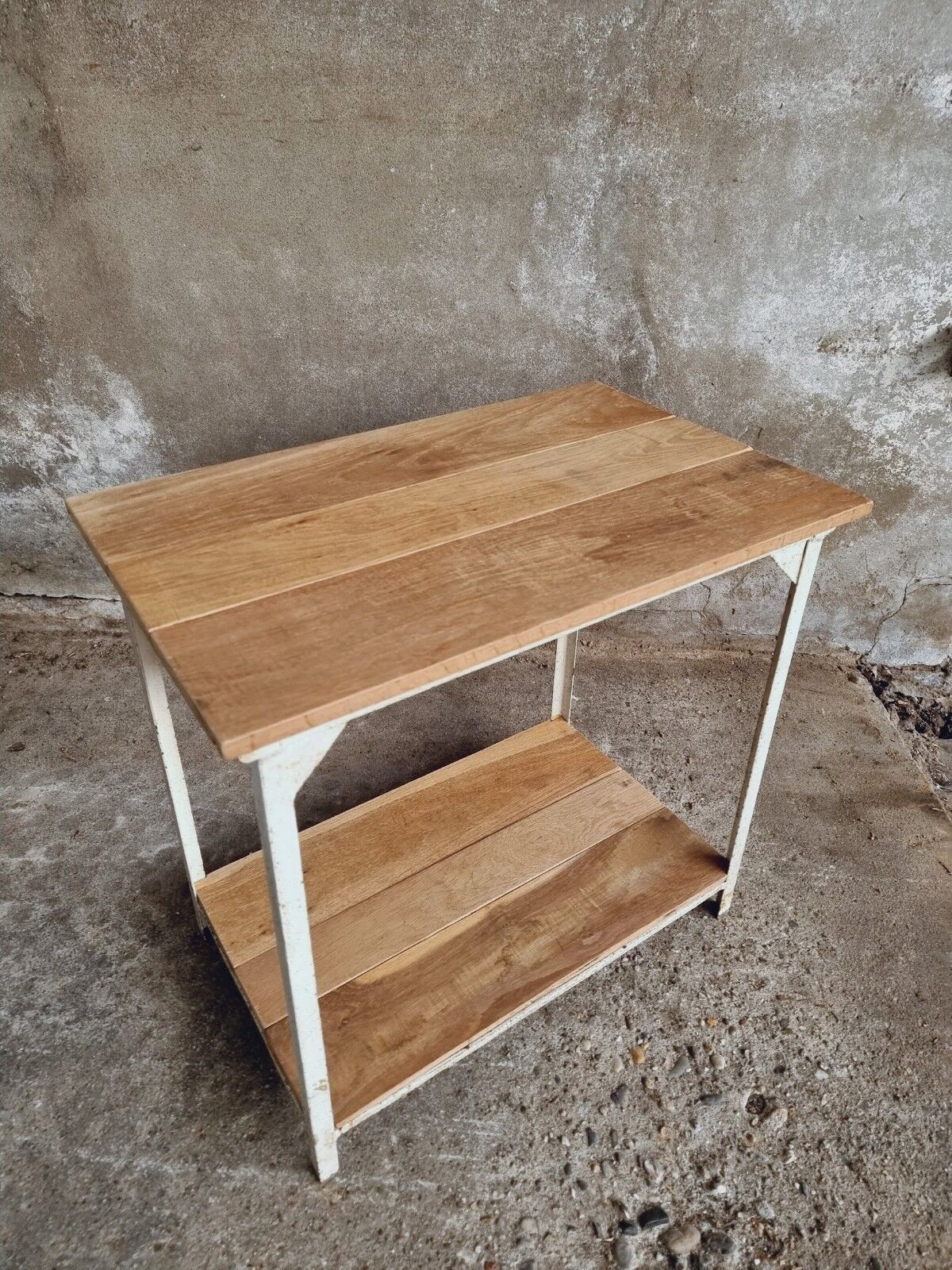 Industrial table side table iron with oak
