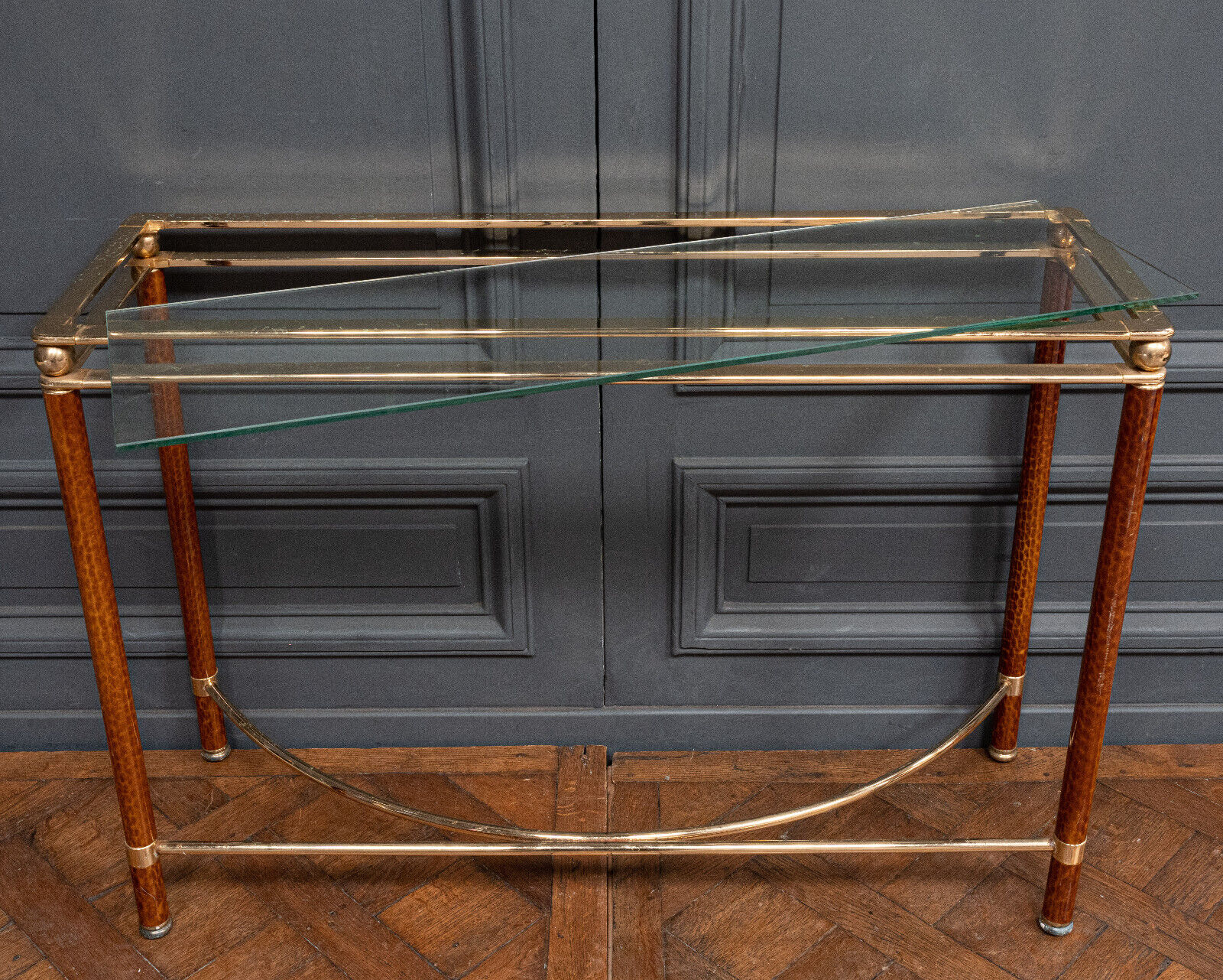 Console Lancel 4 feet 1 tray marbled columns gilded metal