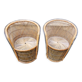 2 old armchairs 'Emmanuelle' in wicker