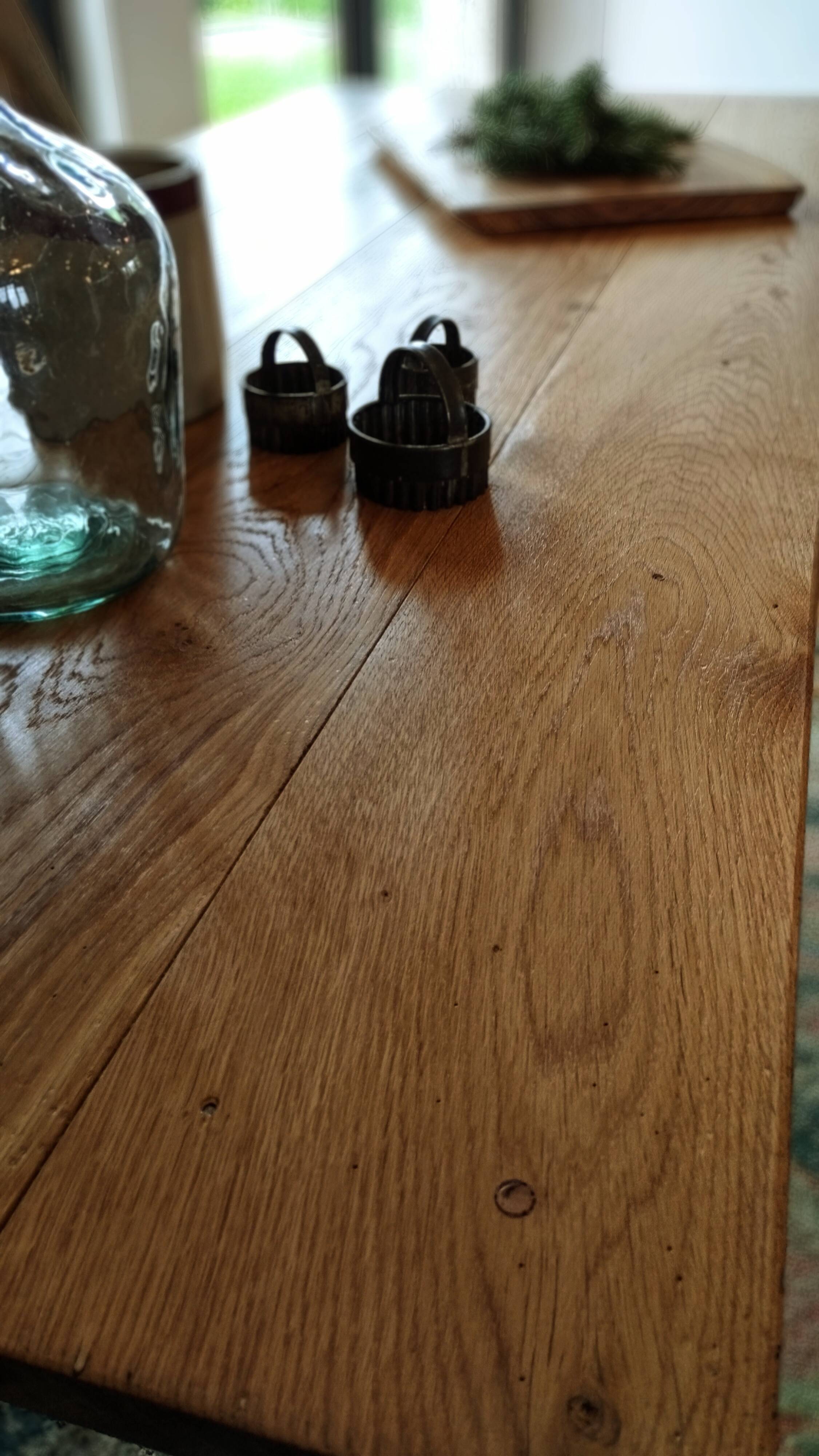 Table de ferme en chêne massif patiné 190 cm x 80 cm