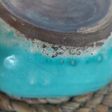 Art deco bowl signed Keramos in turquoise cracked ceramic
