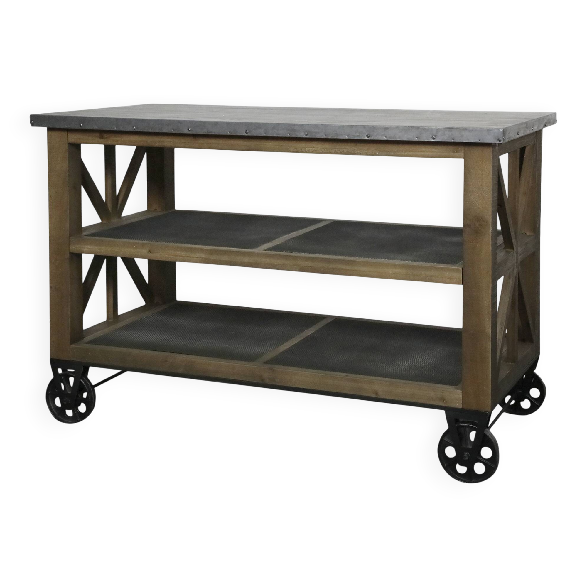 Îlot de cuisine en bois – Plateau zinc finition brute