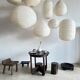Suspension en rotin et lin naturel japonisante en forme de goutte