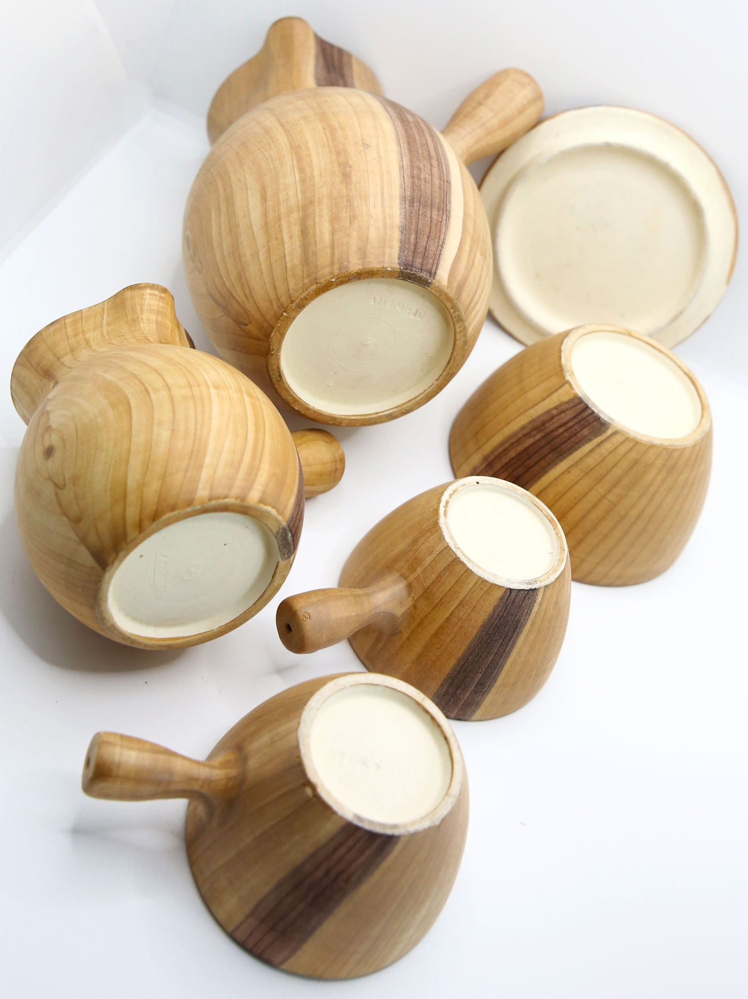 Coffee service in earthenware imitation olive wood by Grandjean Jourdan in Vallauris