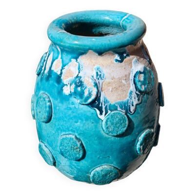 Vase / Cache Pot en Tamegroute bleu Turquoise Émaillé wabi-Sabi