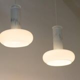 Pair of vintage Danish "Blues" opal glass pendant lamps by Sidse Werner for Holmegaaard, 1980s