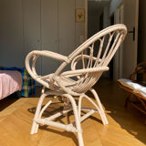 Shell chair in pale pink painted rattan