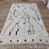 Moroccan Berber rug in cream and blue wool – 250 x 150 cm