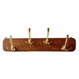 Vintage wooden wall coat rack with 4 double golden aluminum hooks
