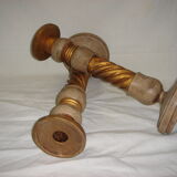 Pair of candlesticks golden wooden & taupe