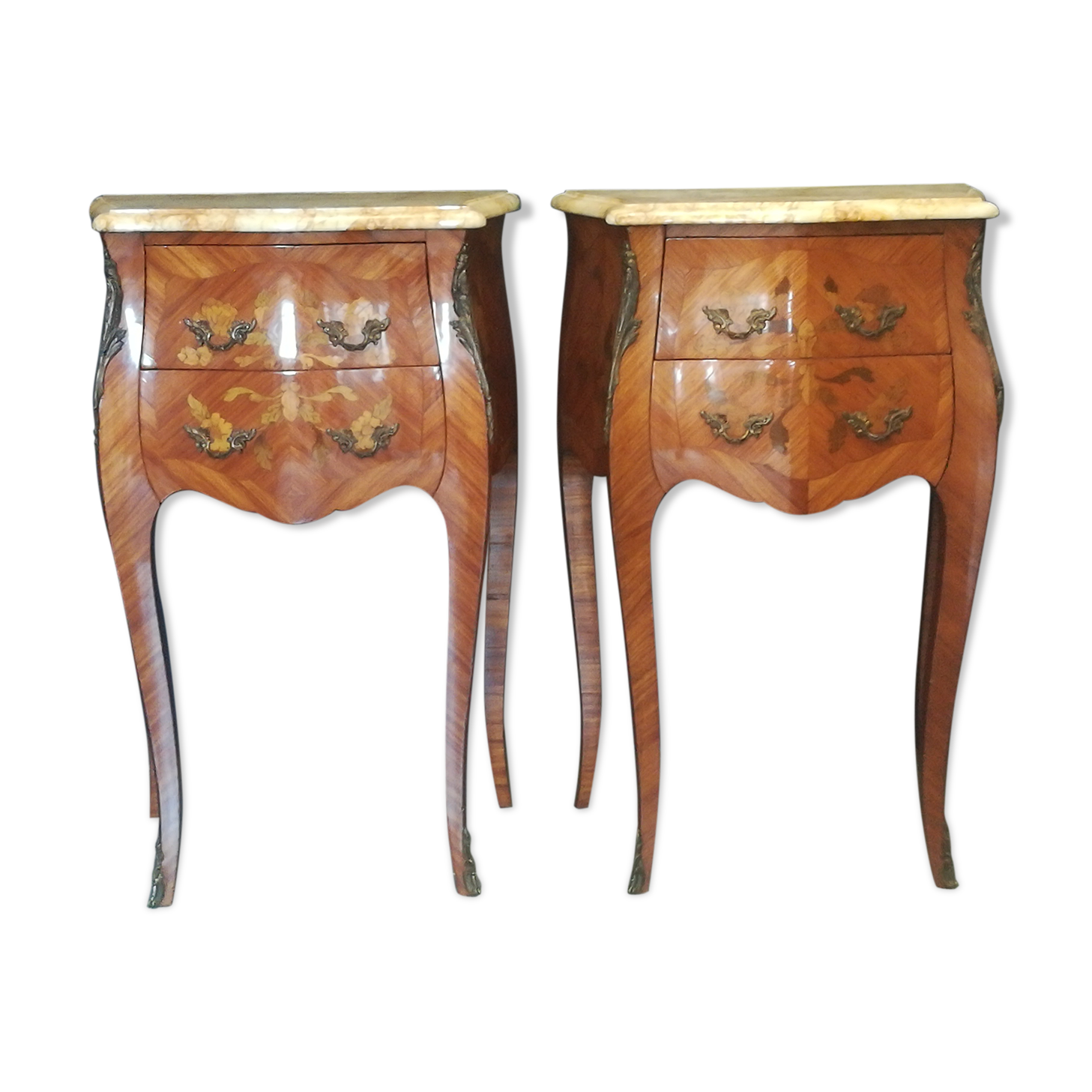 Pair of Louis XV style bedside tables in marquetry