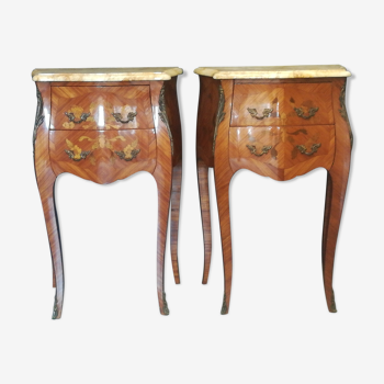 Pair of Louis XV style bedside tables in marquetry