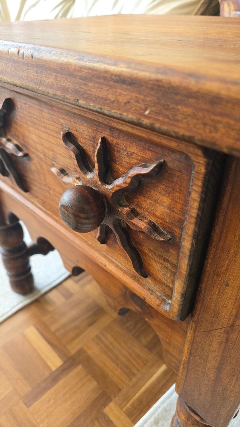 Folk Rustic Sun-Carved Nightstand sidetable cupboardsolid wood chunky