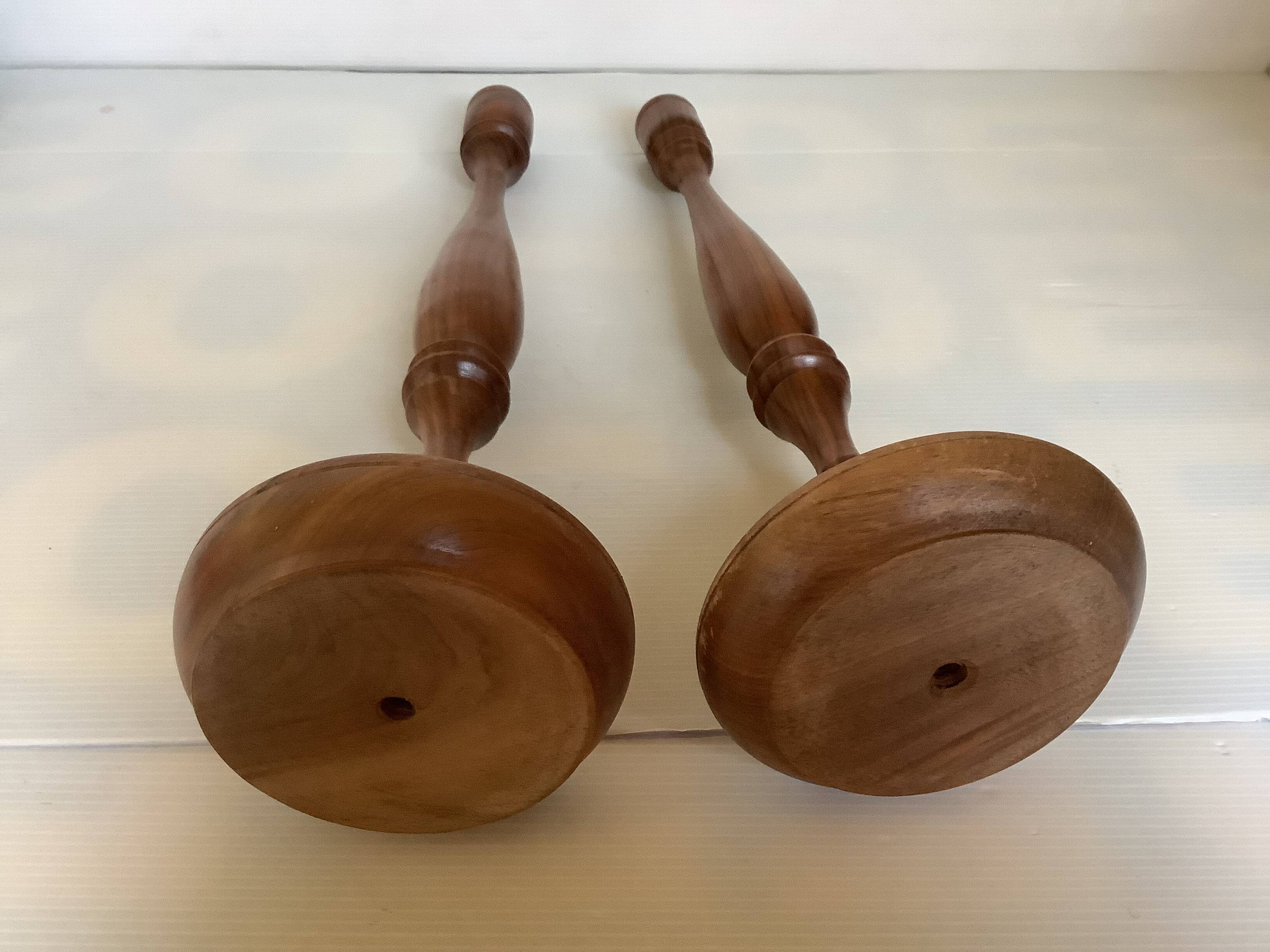 Pair of large wooden candlesticks