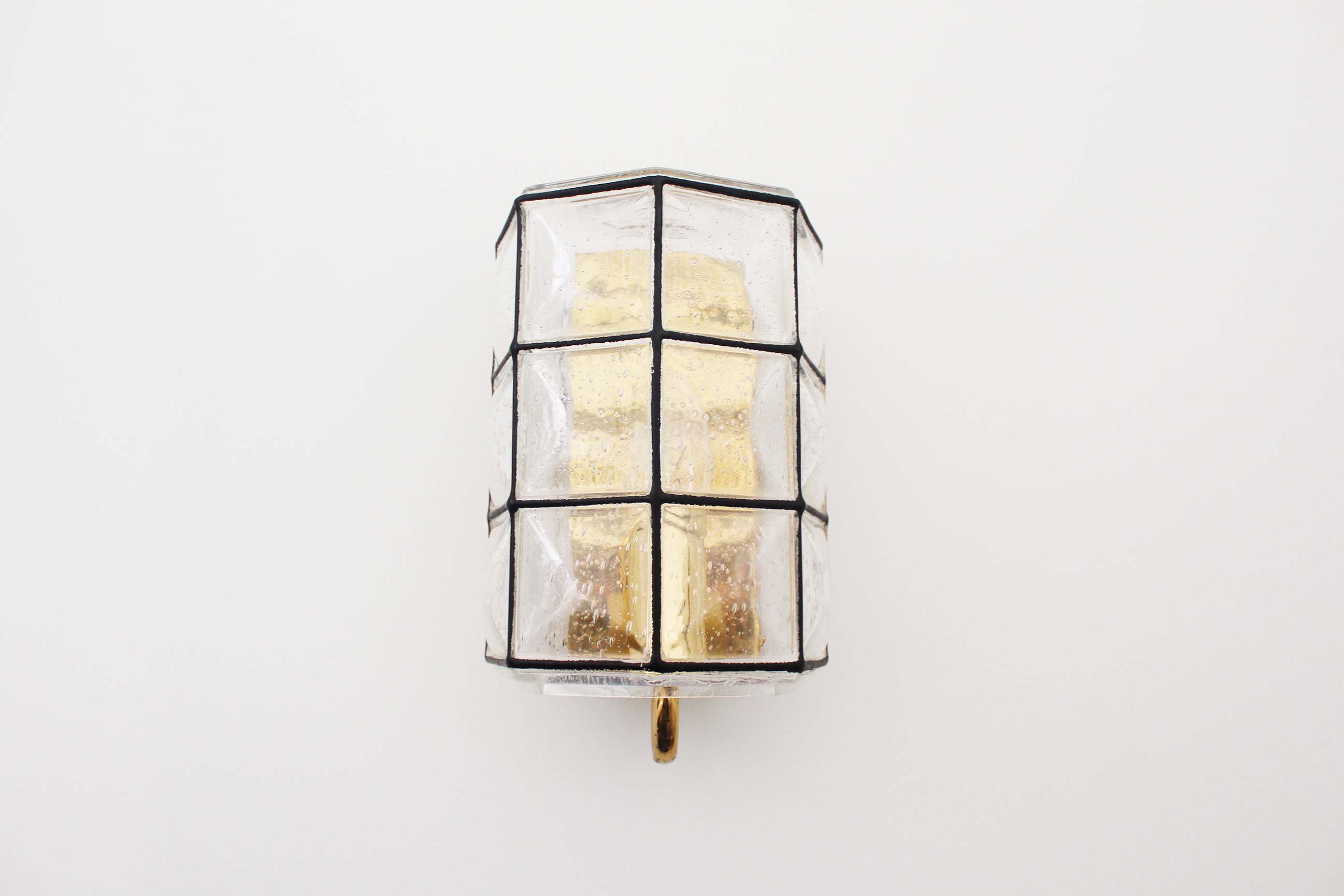 Brass and glass facetted sconce by Glashutte Limburg, Germany 1970's