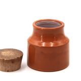 Orange ceramic bonbonnière by Mado Jolain, 1950s.