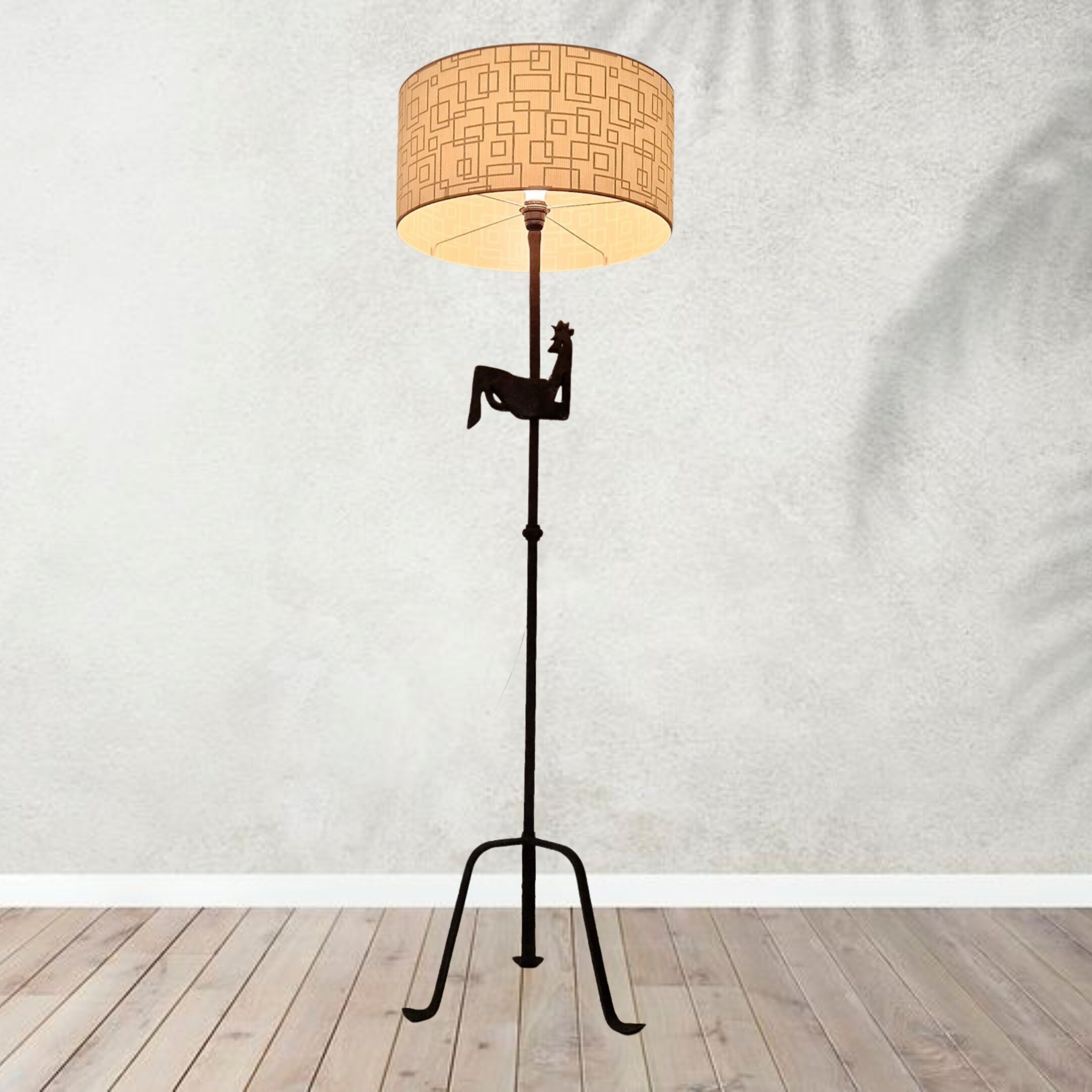 Wrought iron rooster lamp by Jean Touret for atelier marolles, france 1950s