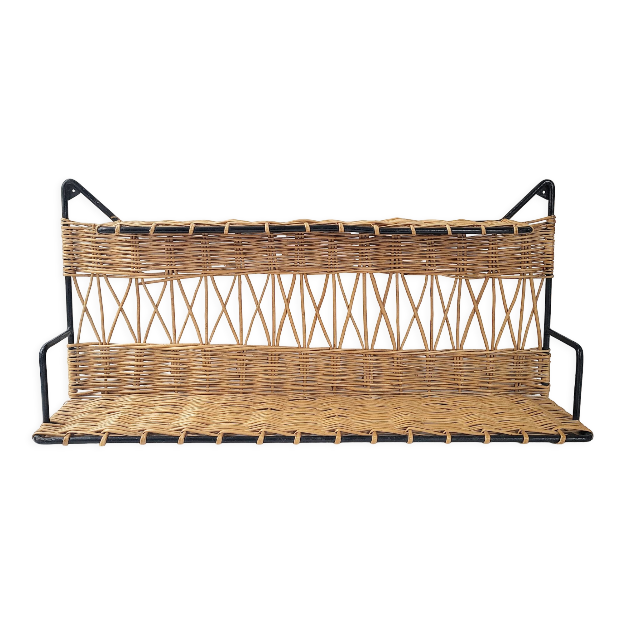 Vintage rattan & steel shelf 1950