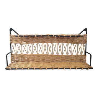 Vintage rattan & steel shelf 1950