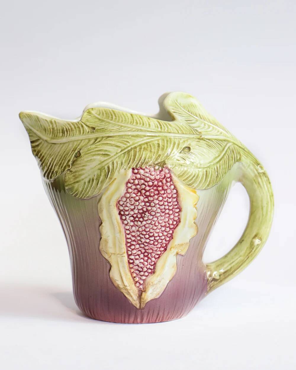 Rare vintage Italian majolica pitcher or jug in the shape of a fig.