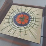 Vintage 60s-70s round coffee table with 2 shelves in glass and rosewood