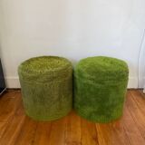 Lot 2 green fur poufs from the 70s