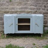 Renovated vintage low sideboard - Unique piece of furniture with floral moldings