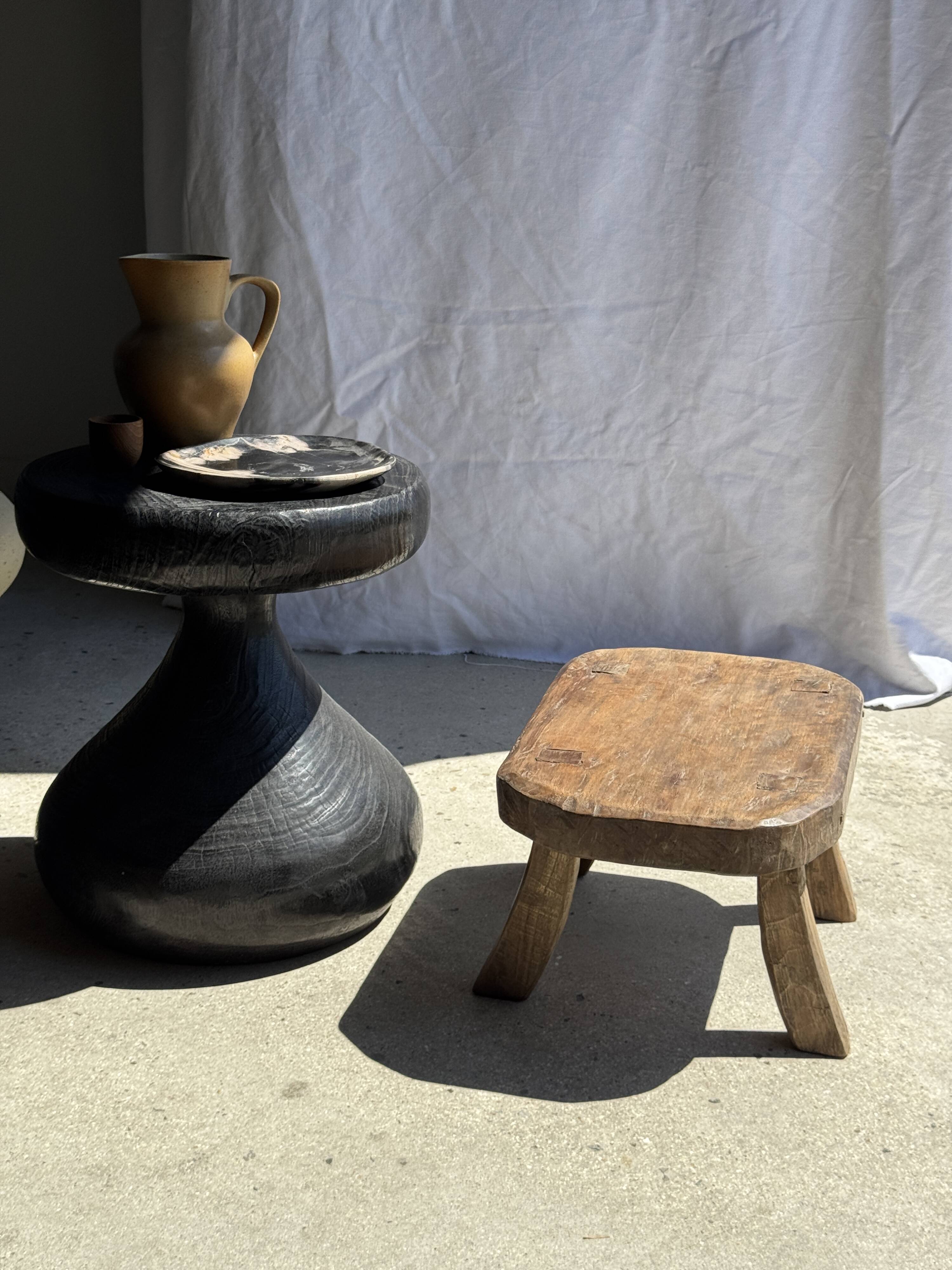 Tabouret d'appoint en teck massif rectangulaire arrondi wabi-s