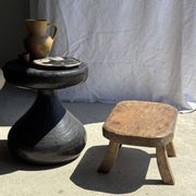 Small stool, rectangular rounded solid teak side table wabi-s