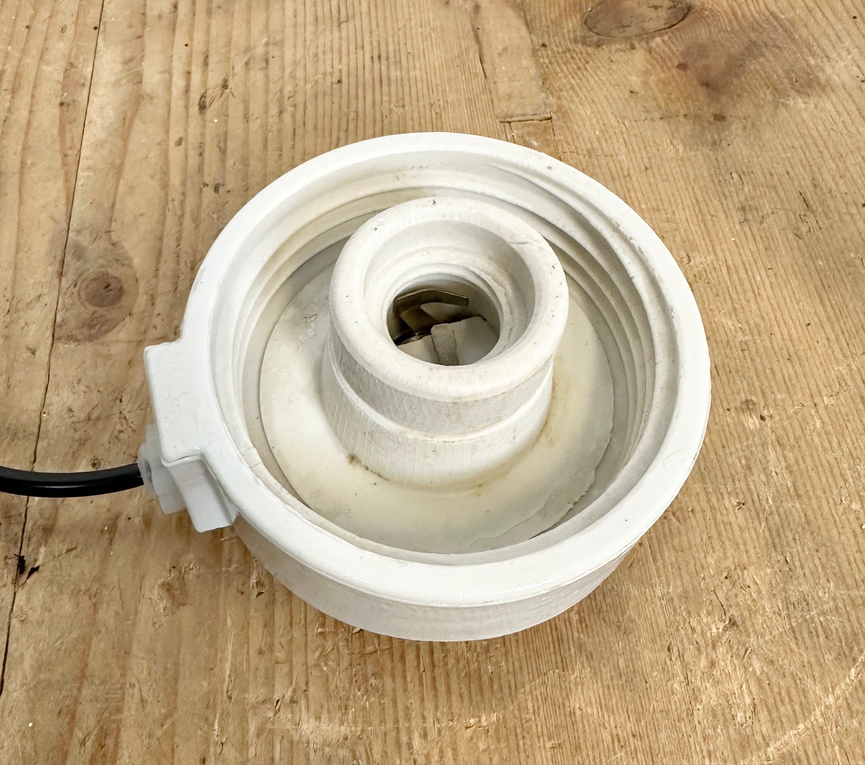 Vintage White Porcelain Pendant Light with Frosted Glass, 1970s