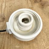 Vintage White Porcelain Pendant Light with Frosted Glass, 1970s