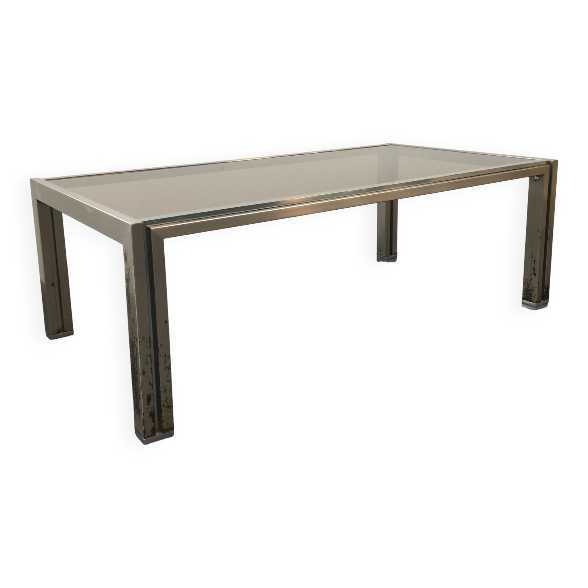 70s coffee table in chrome and smoked glass