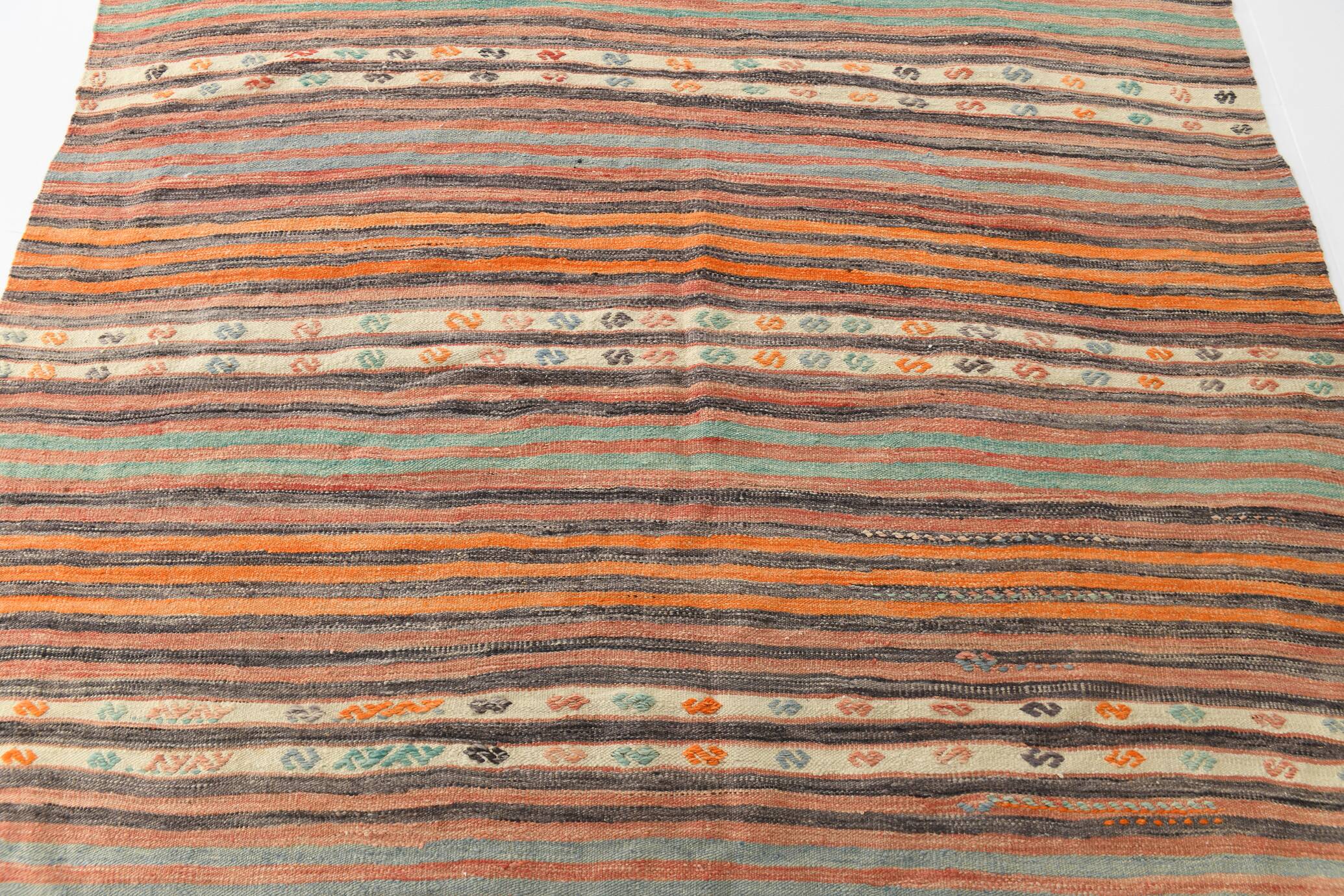 6x7 Pale Red Striped Vintage Kilim Rug, 201x227Cm
