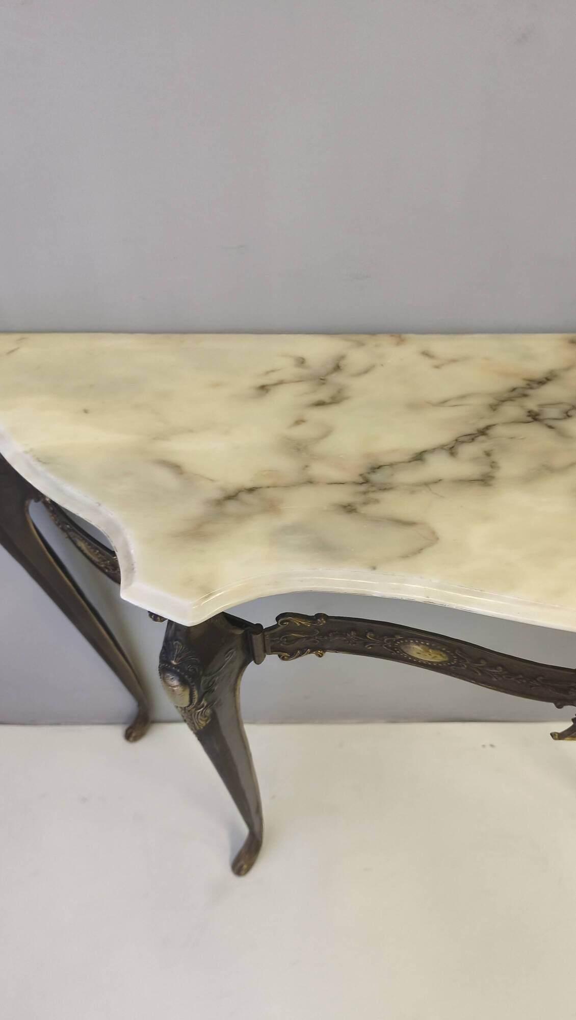 Vintage Bronze Console Table with a Portuguese Pink Marble Top