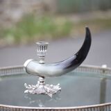 Bougeoir signé Alice Joly, bougeoir corne et métal argenté, porte-bougie, décoration intérieur