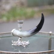 Candle holder signed Alice Joly, horn and silver metal candle holder, candle holder, interior decoration