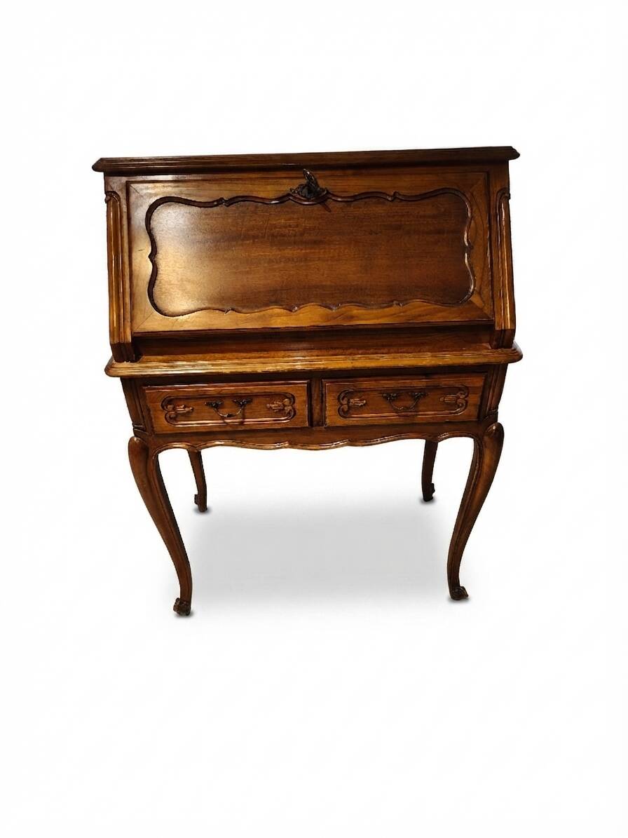 Secrétaire vintage en bois fruitier – Style Louis XV – Avec sa clé