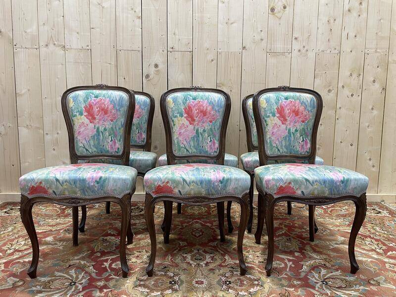 Suite de 6 chaises Louis Philippe à Rossi fleuri