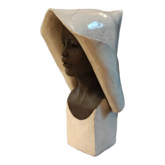 Ancien Grand buste femme en céramique