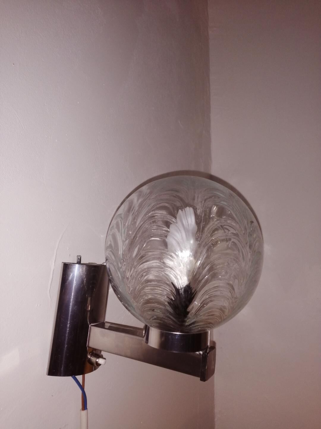 Pair of wall lamps 70 Italy chrome and pressed molded glass