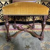 Suite of 6 chairs walnut and yellow velvet louis XIV style
