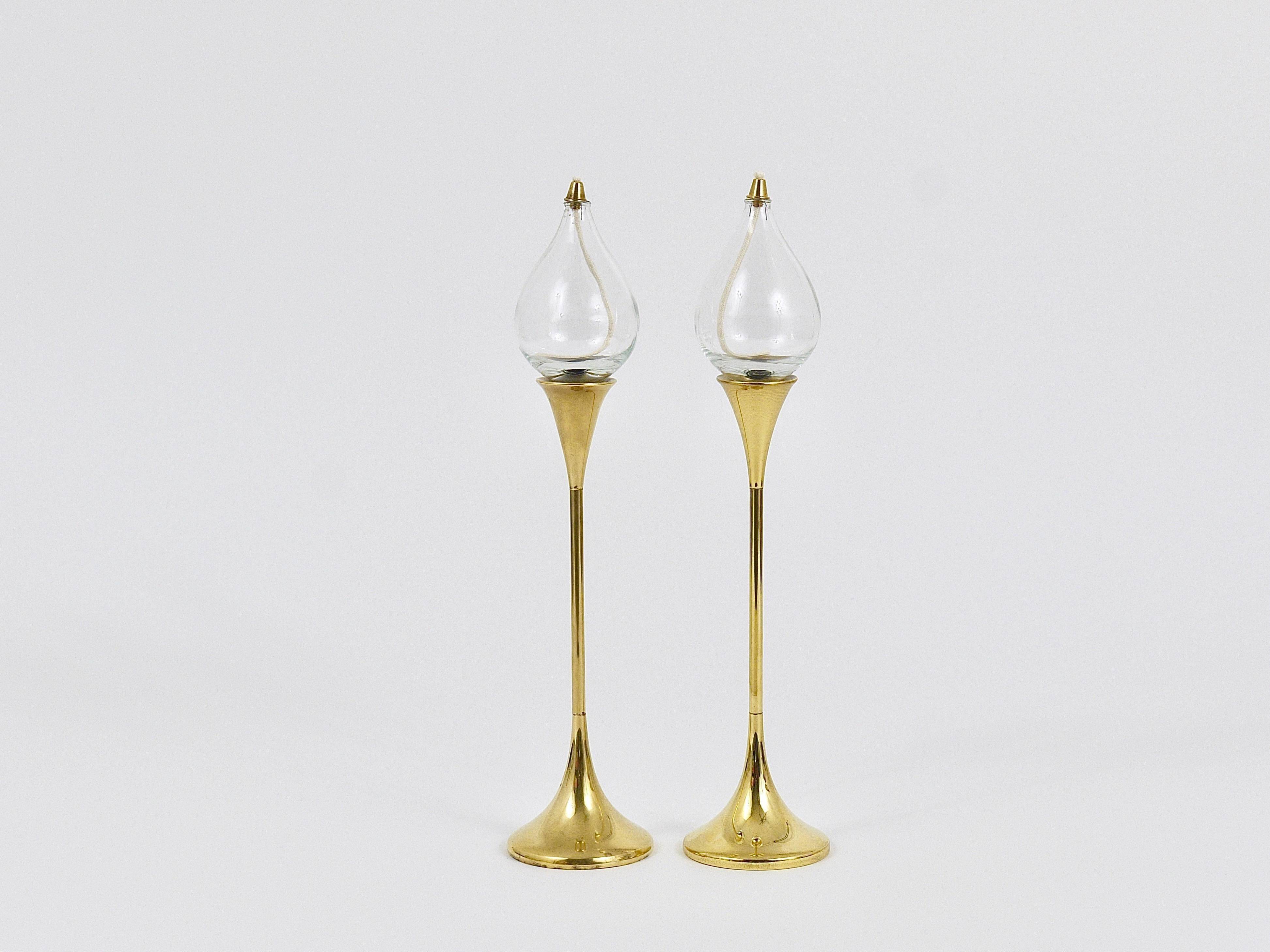 Deux grands porte-bougies à lampe à huile Freddie Andersen Midcentury, Danemark, années 1970