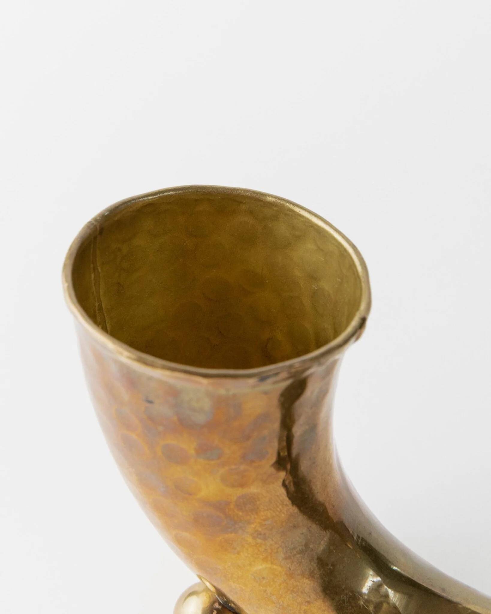 Vintage Danish Brass Horn: Hand-Carved Brass Vase/Drinking Vessel, 1930s, Golden Table Decor
