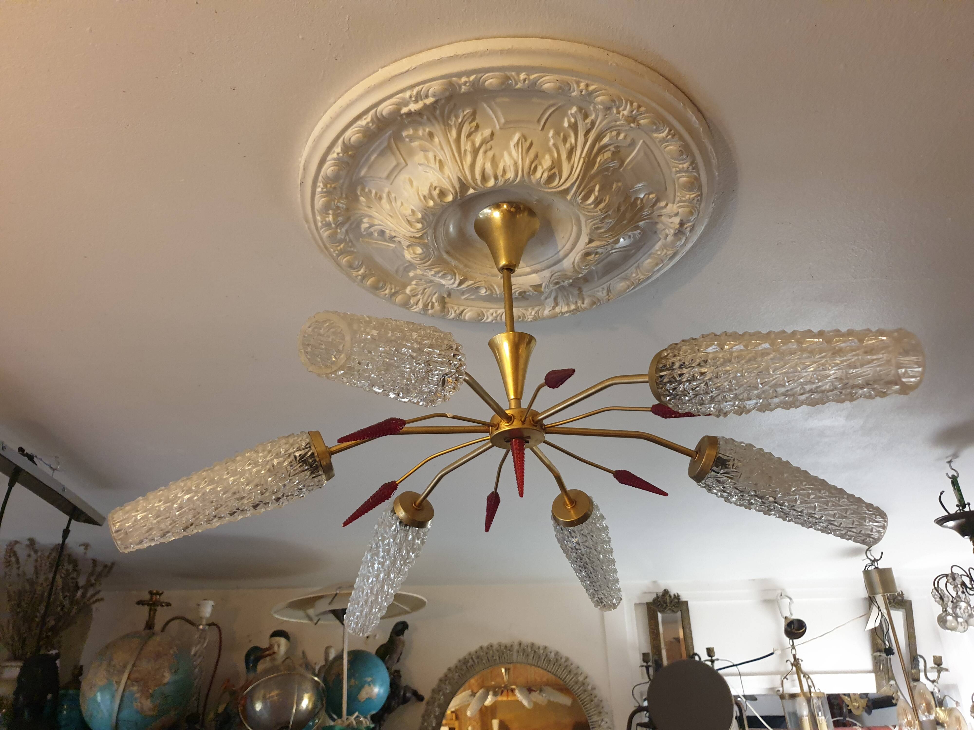 5-light brass chandelier 1950