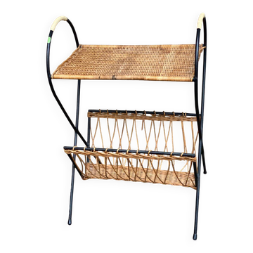 Table de chevet rotin et osier tressé