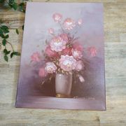 Still life painting bouquet of pink flowers signed Robert Cox