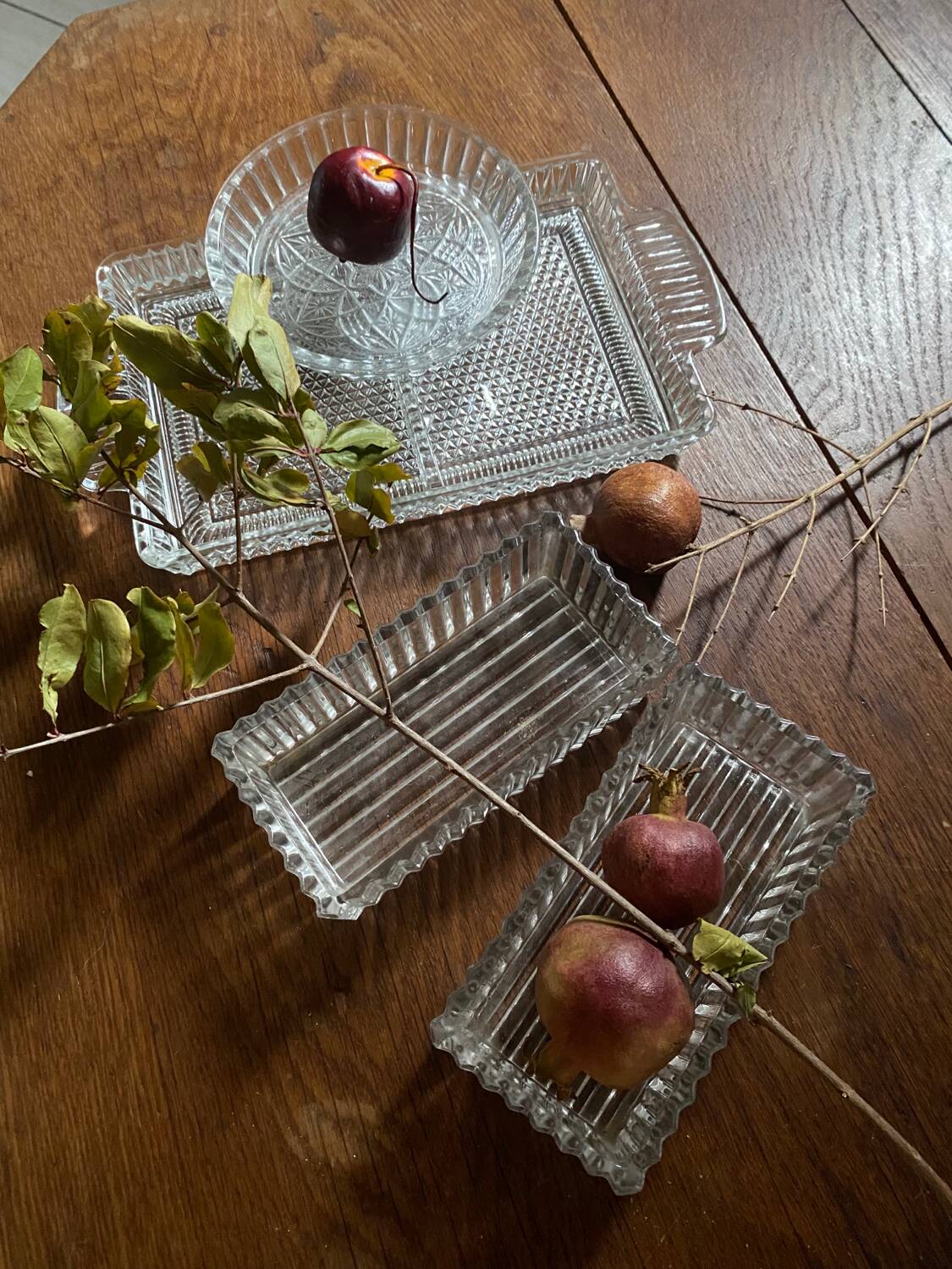 Plateau et ramequins en verre années 50.